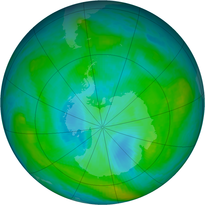 Antarctic ozone map for 13 February 1982